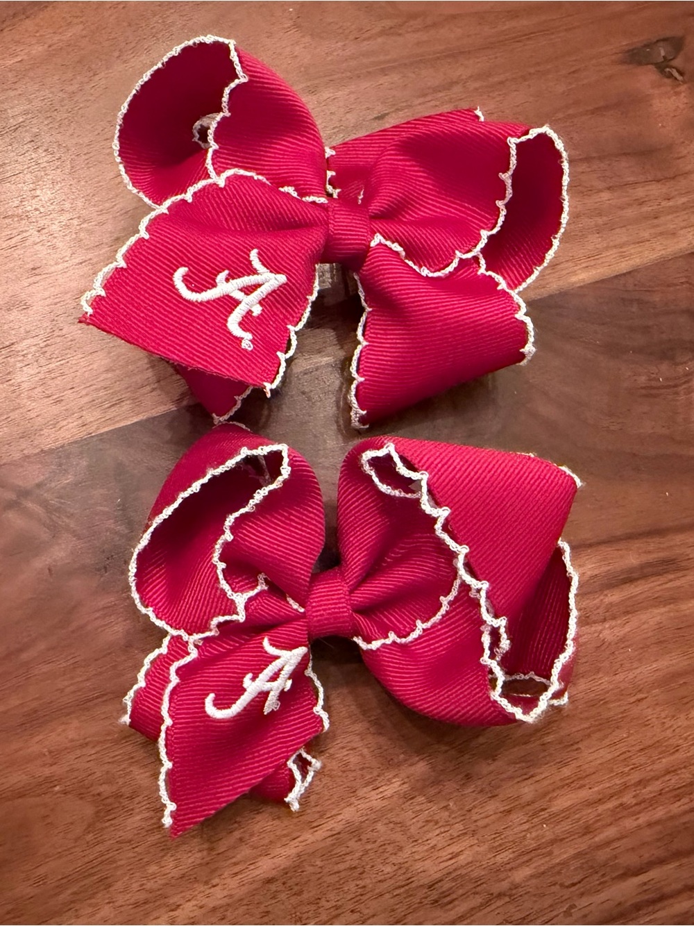 Wee Ones Crimson Hair Bows with White Trim and Script A Accent